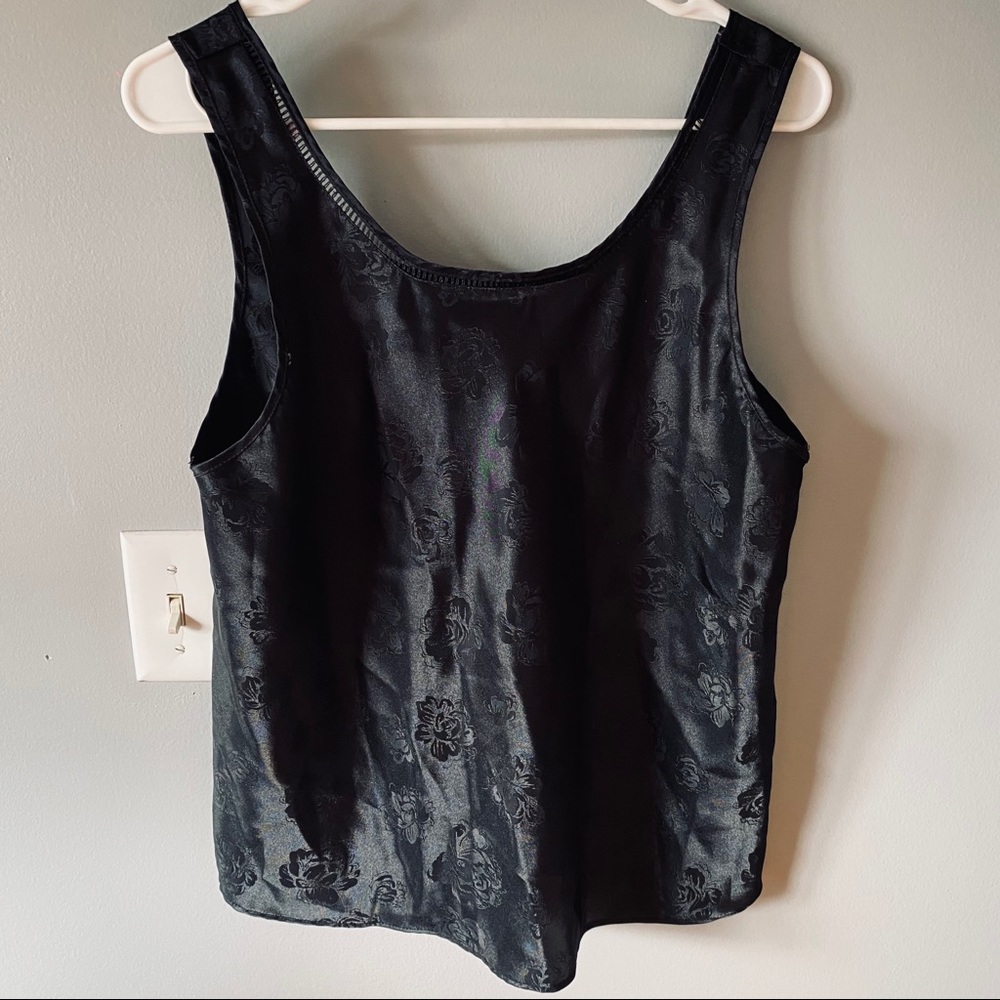 Vintage black silky floral tank top